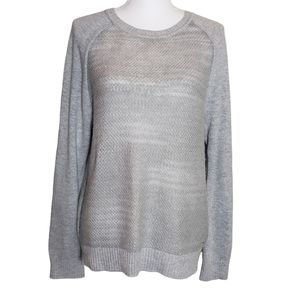 Tommy Hilfiger Light Gray Wool Blend Sweater Size Large Raglan Sleeve Semi-Sheer